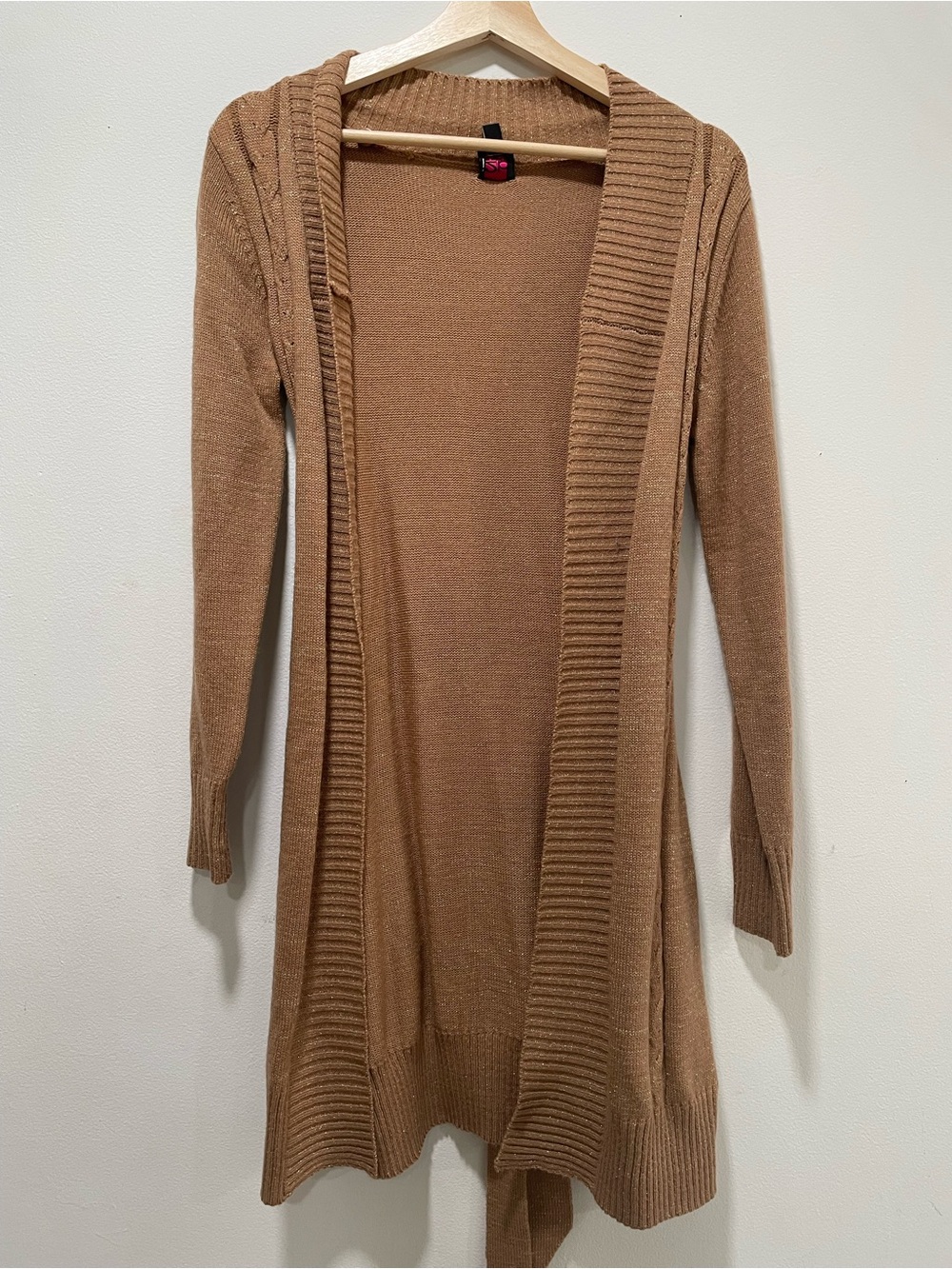 bebe Long Open-Front Camel/Tan Knit Cardigan